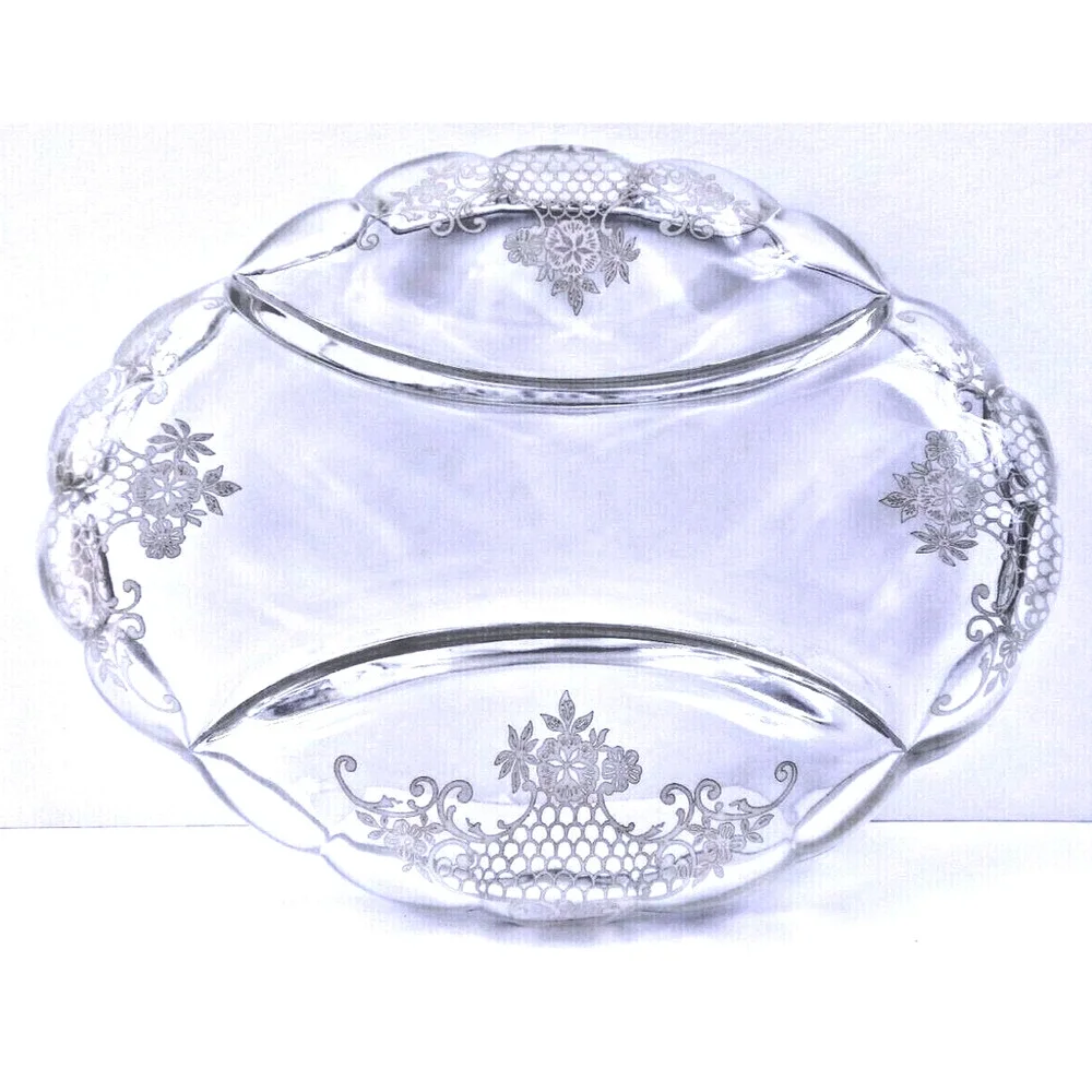 Vintage Silver City Oval 3 Section Divided Scalloped Edge Relish Candy Nut Dish